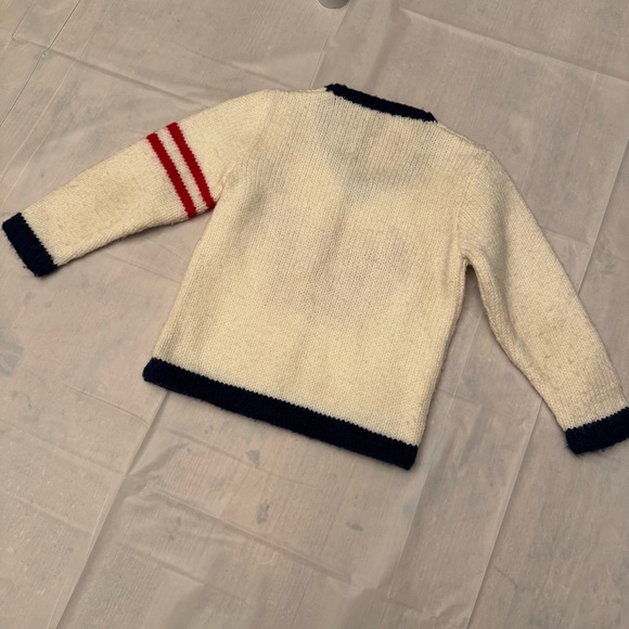 Vintage Toddler Varsity Sweater Handmade Knit, Cream with Red “W,” Navy Trim - Picture 5 of 8